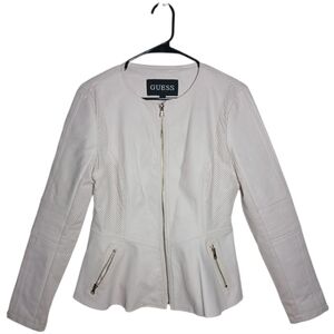 Guess Women's Cream Leather Jacket Sz‎ M
